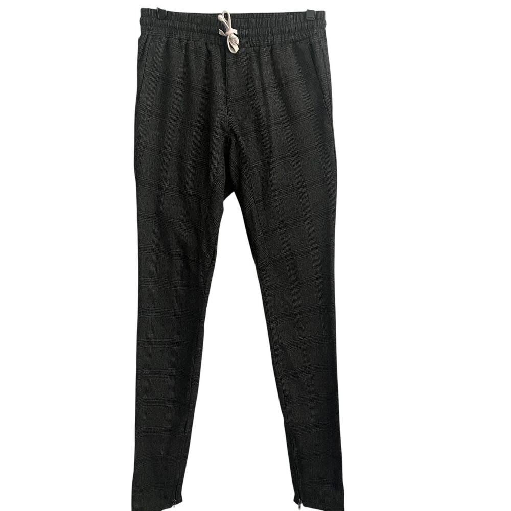 Pacsun Jogger Pants Womens Small Black Plaid Pull On Drawstring Stretch Zip Hem